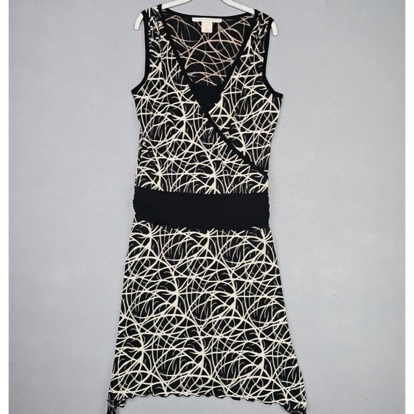 Y2K 90s Max Studio Dress Womens L Black/Cream Drop Waist Jersey Knit Made In USA - Picture 1 of 7
